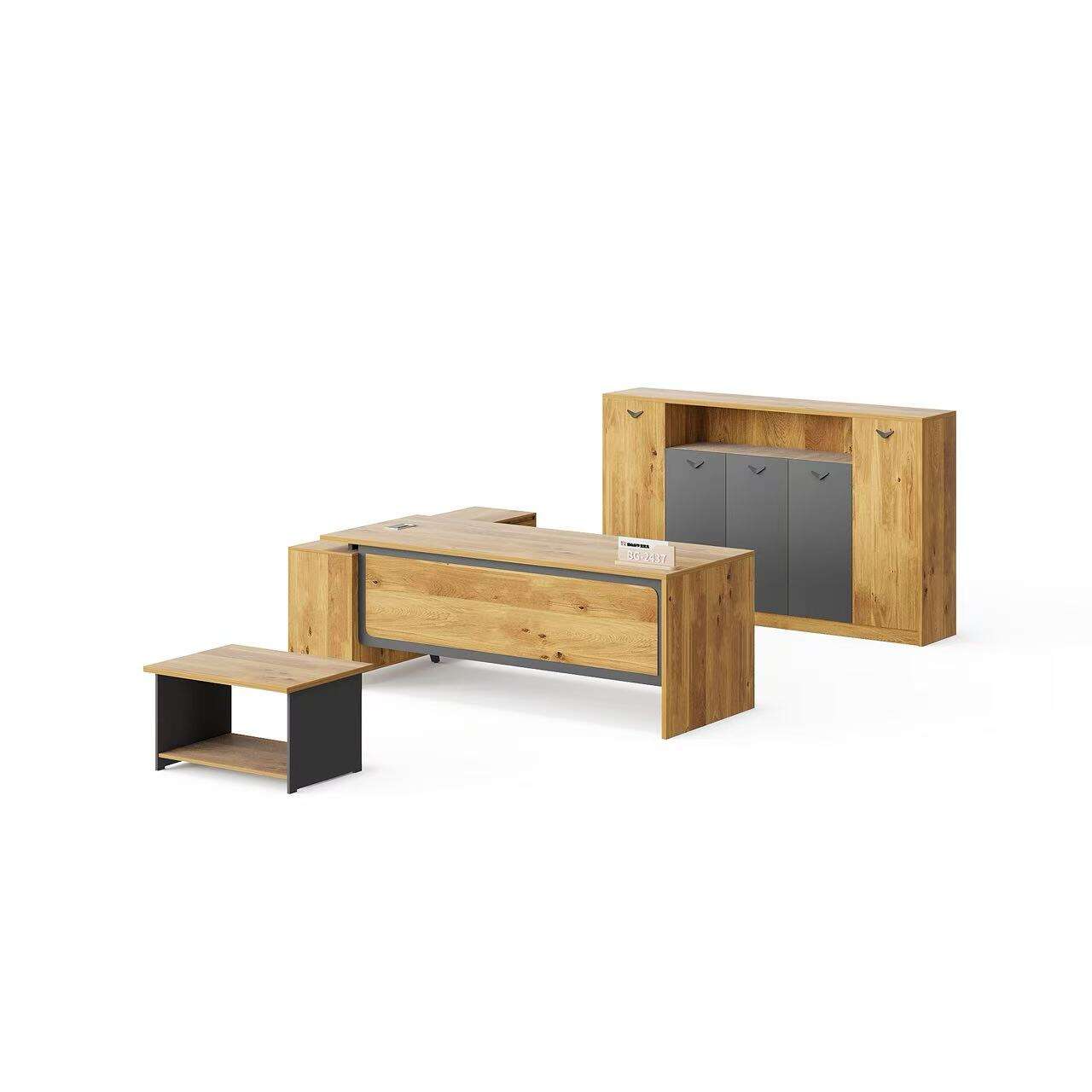 Modern Style Melamine and Iron L Shape Table with Cabinet and Coffee Table