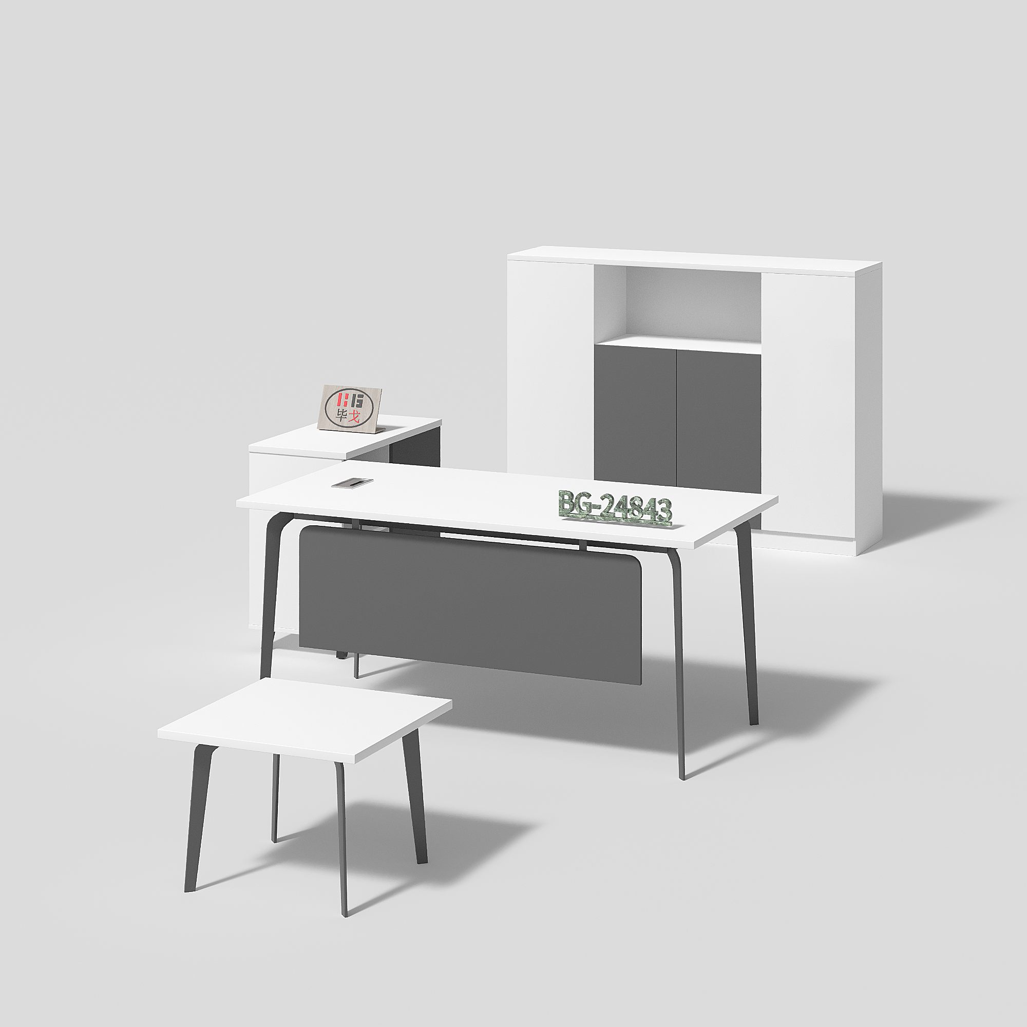 Simple Modern Iron Frame Table Melamine Office Desk with Storage Cabinet