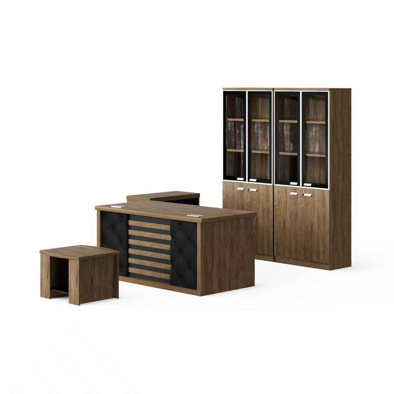 Traditional Style Melamine Office Table + Side Table with Cabinet and Coffee Table