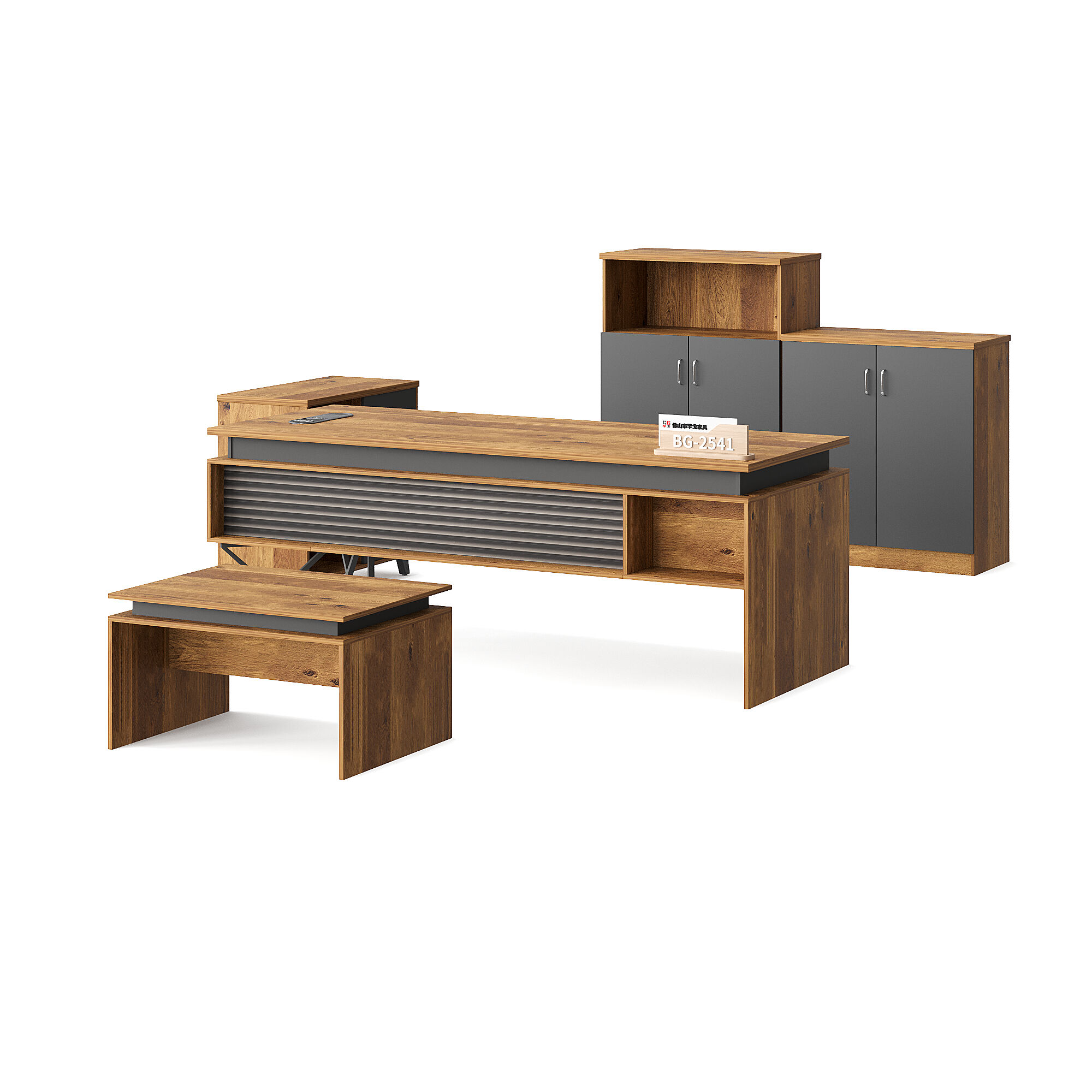 Modern Style Melamine and Iron Office Table + Side Table with Cabinet and Coffee Table