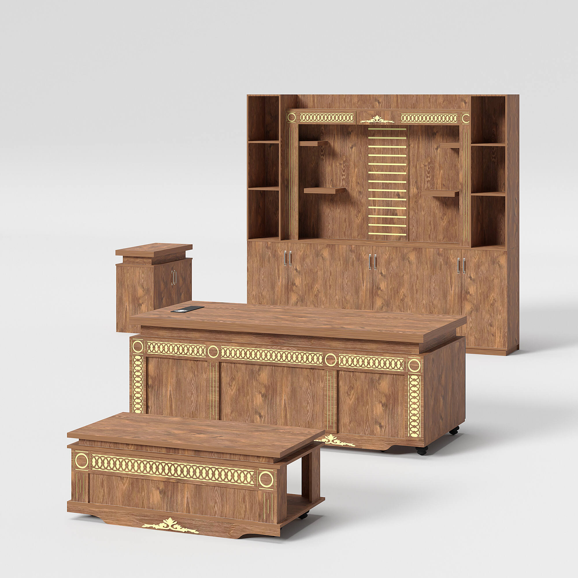 Traditional Melamine Office Desk with Storage Cabinet for Executive Office Use