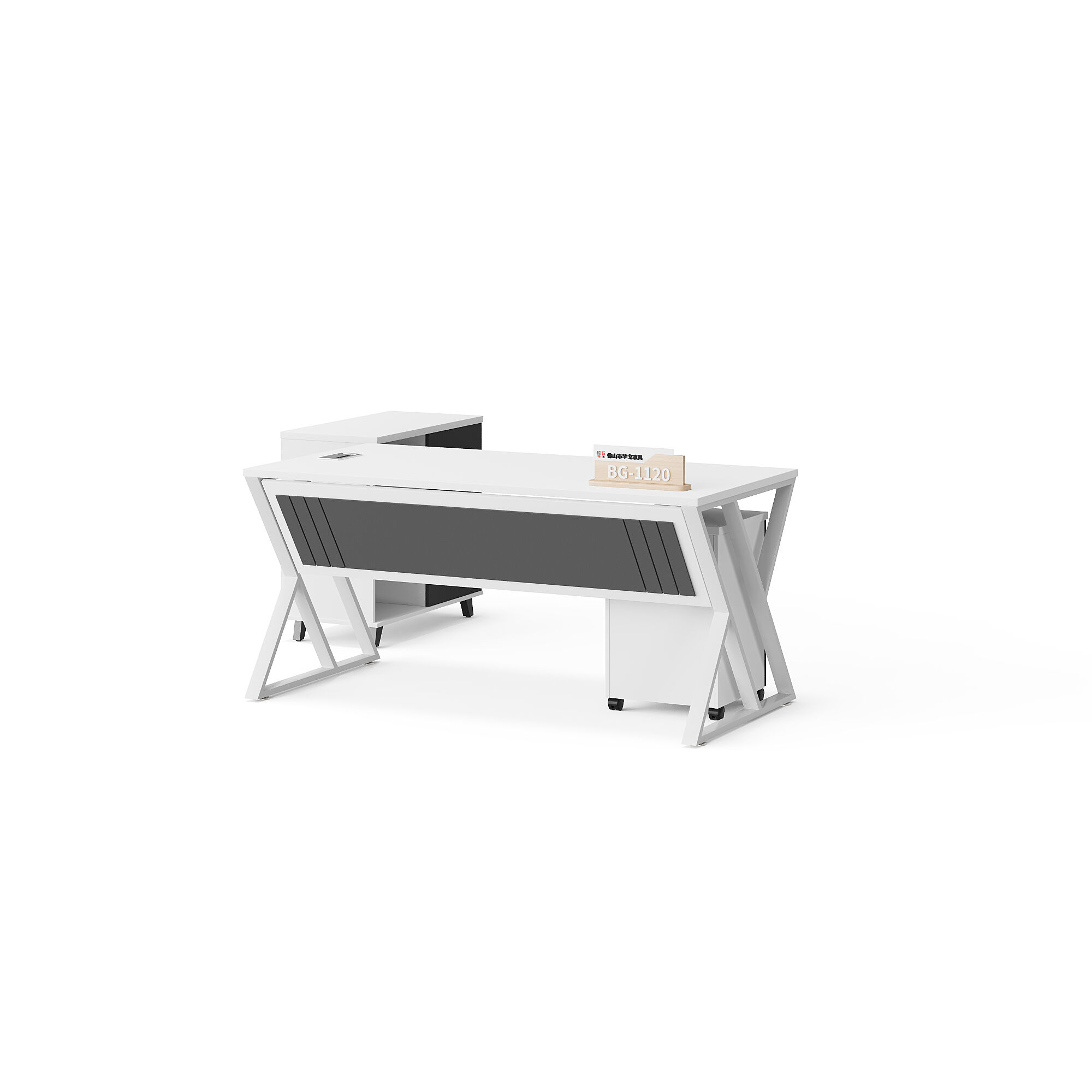 Modern Style Melamine and Iron Office Table + Side Table with Mobile drawer