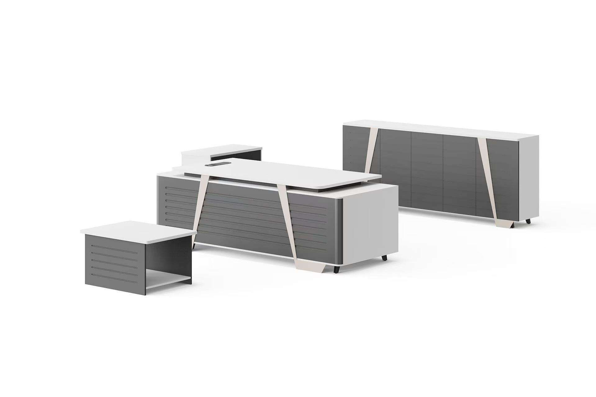 میز دفتر کار سبک مدرن از ترکیب ملامین و آهن + میز کناری همراه با کابینت و میز قهوه