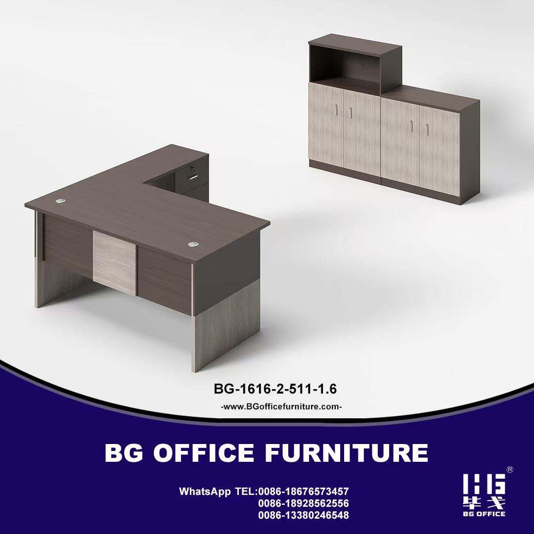 Modern Style Melamine L Shape Table with Cabinet and Coffee Table