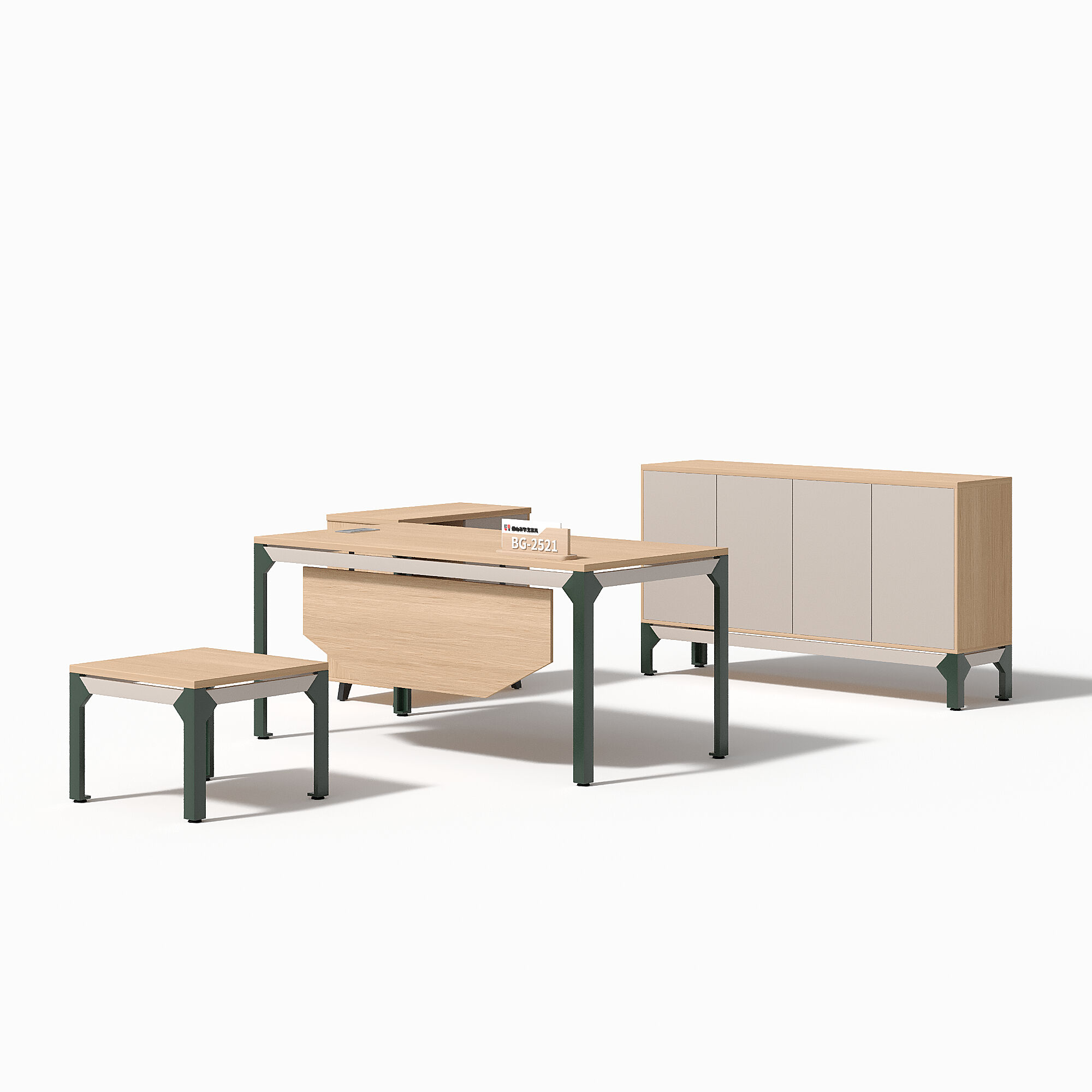Modern Office Desk Set with Storage Cabinet and Side Table for Professional Workplace