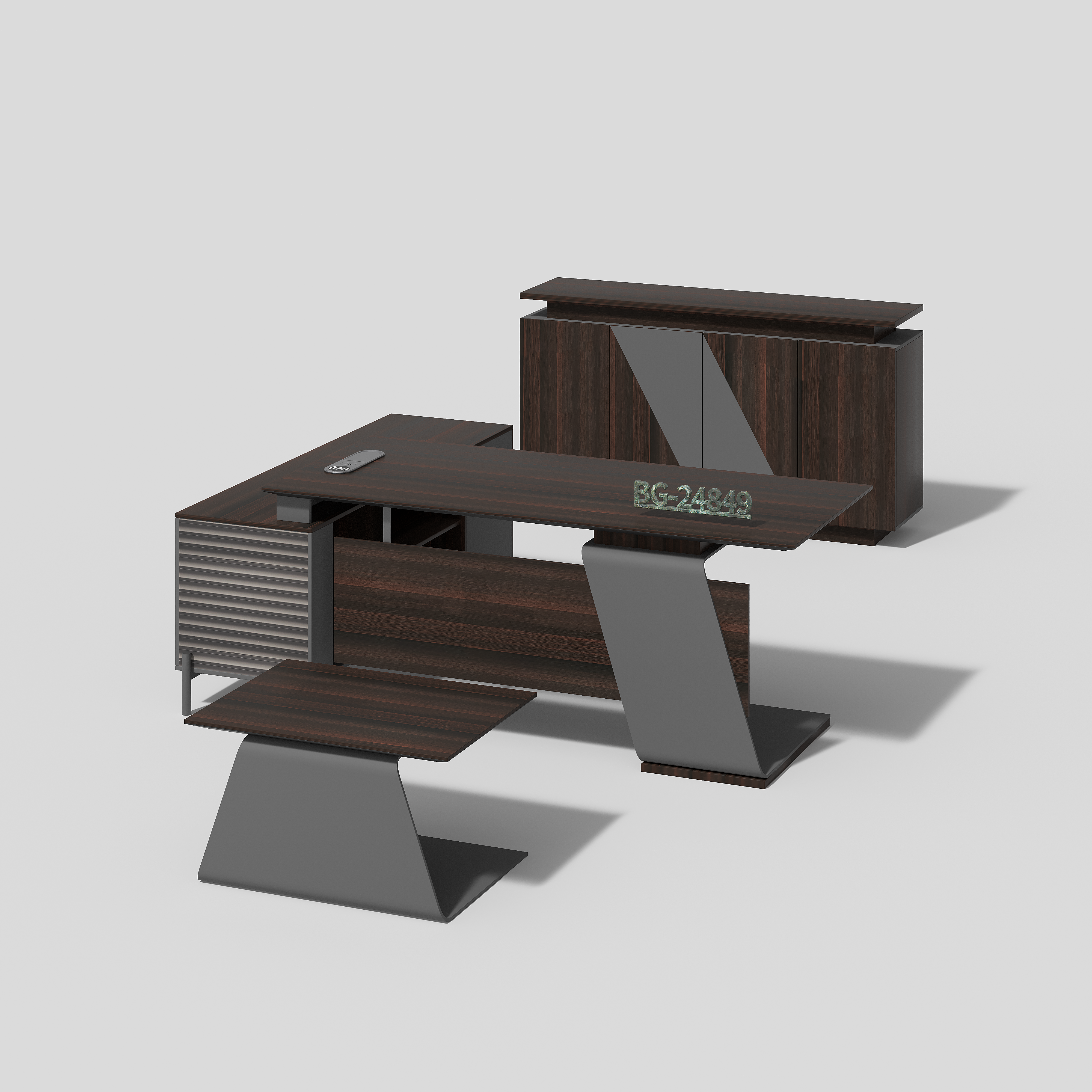 Wooden Office Desk with Unique Leg Design and Side Table Set for Modern Spaces