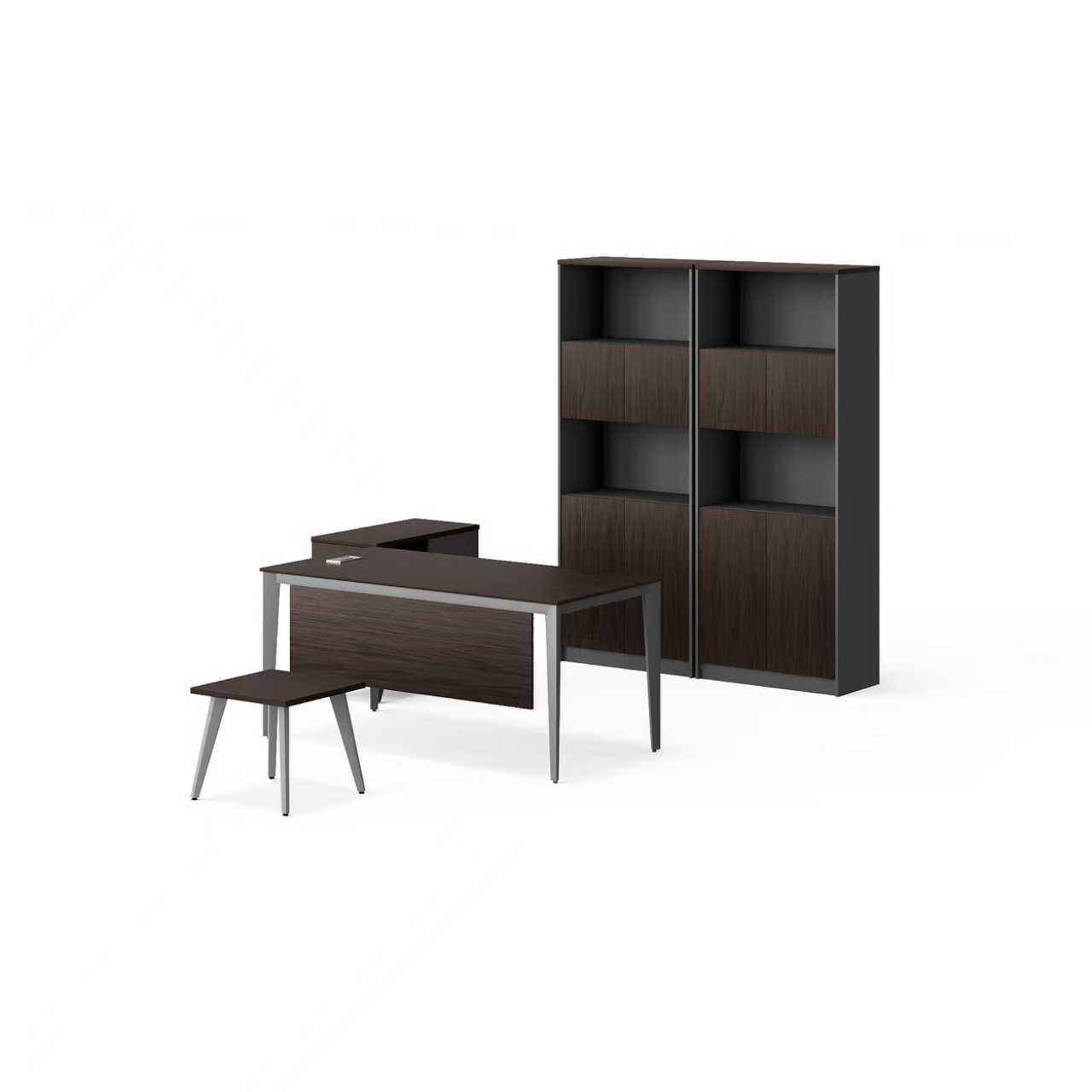 Modern Style Melamine and Iron Office Table + Side Table with Cabinet and Coffee Table