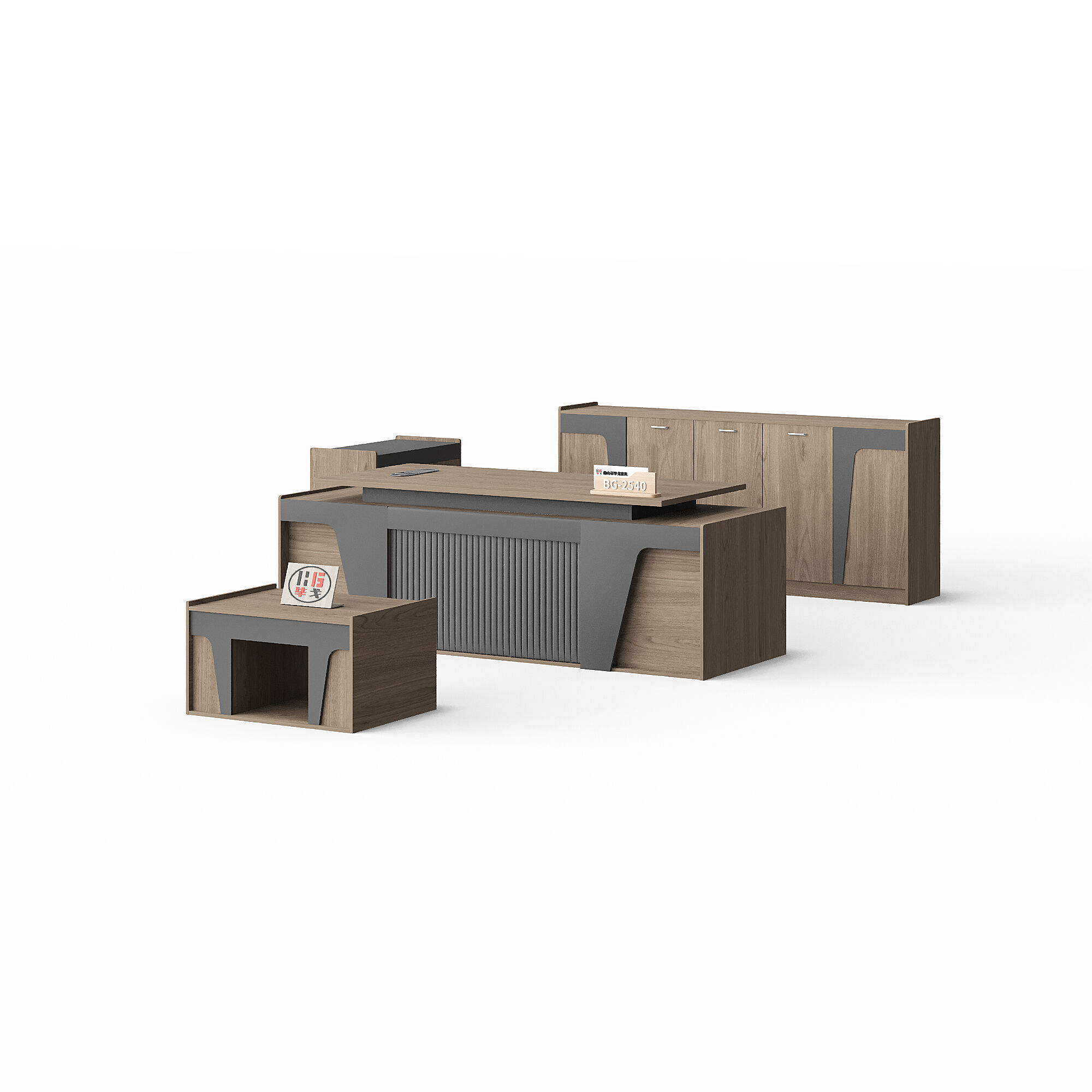 Contemporary Office Desk Set with Side Table and Storage Cabinet for Boss