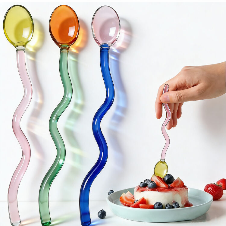 Wave Handle Glass Spoon | Non-Slip Design | Multi-Purpose | Crystal Clear