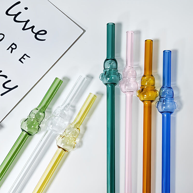 Re-usable Colored Glass Straw Accessories Environmentally Friendly and Snowman  for Bar Glass Drinkers Bulk Packaging