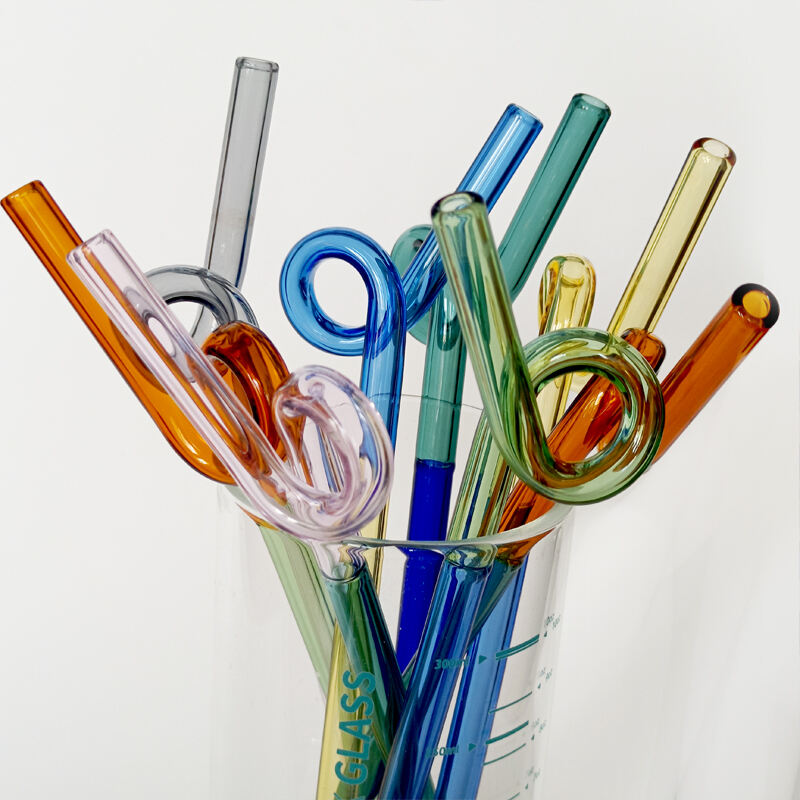 customize glass straw---Creative Glass straw in twist α shapes