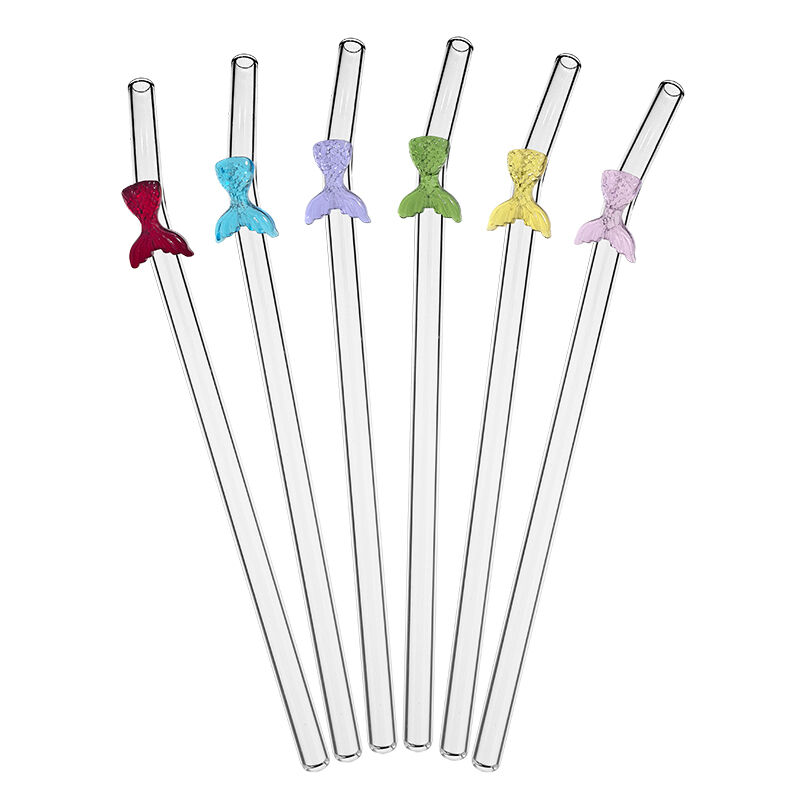 New Mermaid Tail Re-usable Colored Glass Straw Accessories Environmentally Friendly  for Bar Drinkers Bulk Packaging
