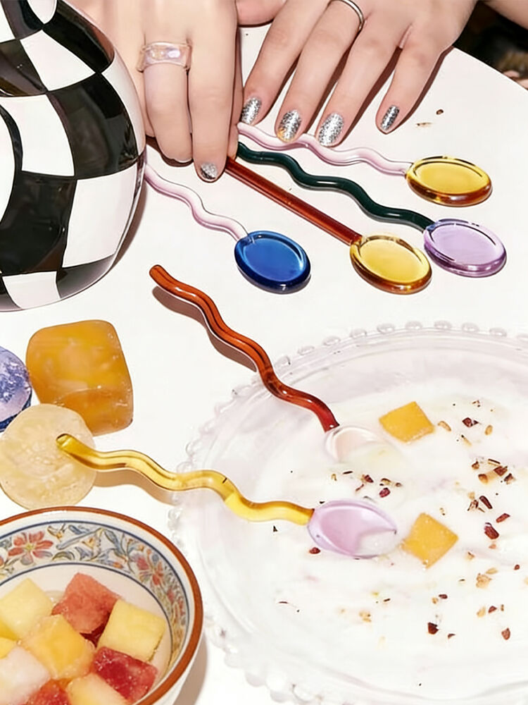 Wave Handle Glass Spoon | Non-Slip Design | Multi-Purpose | Crystal Clear