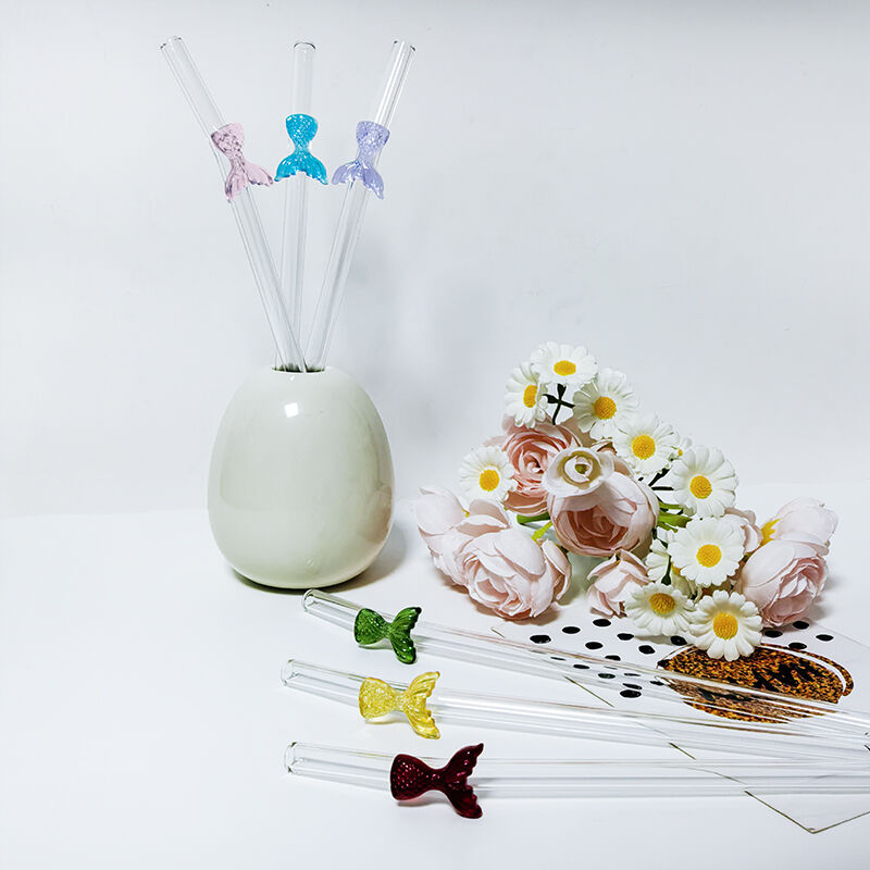 New Mermaid Tail Re-usable Colored Glass Straw Accessories Environmentally Friendly  for Bar Drinkers Bulk Packaging