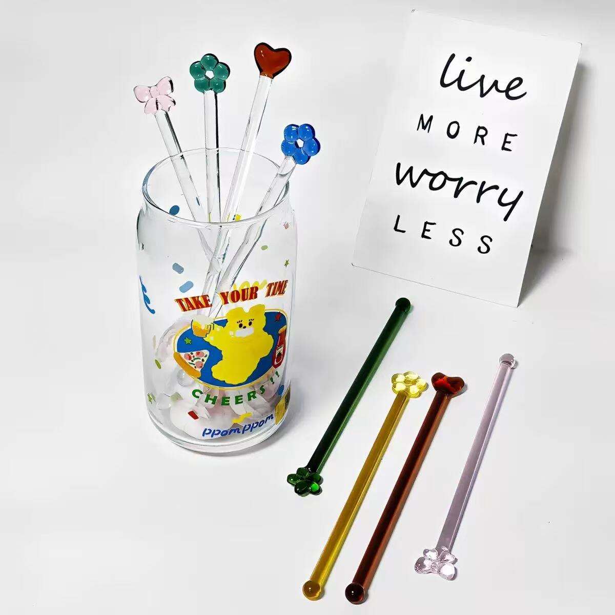 Glass Stirring Sticks |Heart | Bow | Star | Four-Leaf Clover | Handcrafted Charm