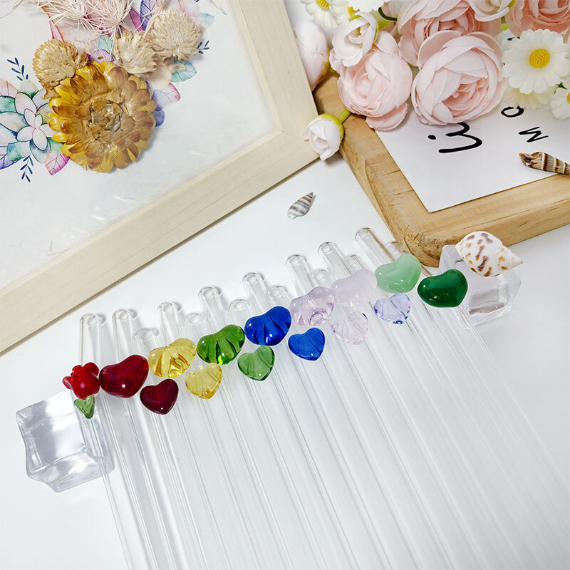 Valentine's Day Series Re-usable Colored Glass Straw Accessories Environmentally Friendly  for Bar Glass Drinkers Bulk Packaging