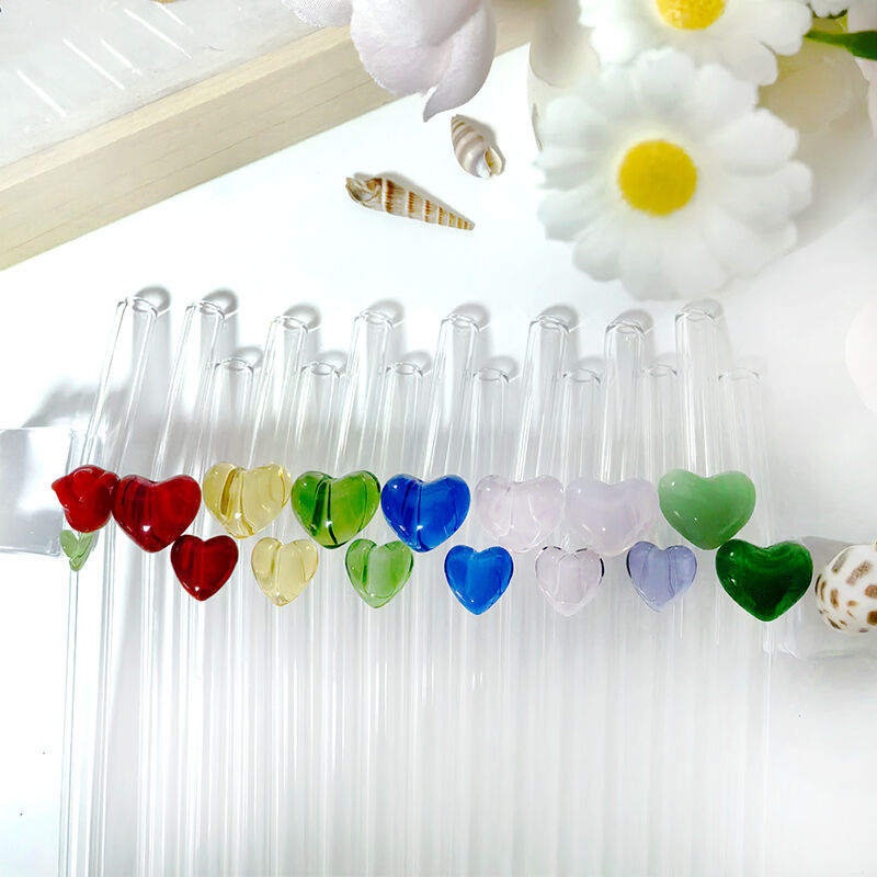 Valentine's Day Series Re-usable Colored Glass Straw Accessories Environmentally Friendly  for Bar Glass Drinkers Bulk Packaging