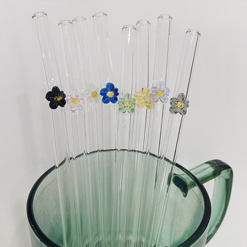 customize glass straw--straw with  flowers