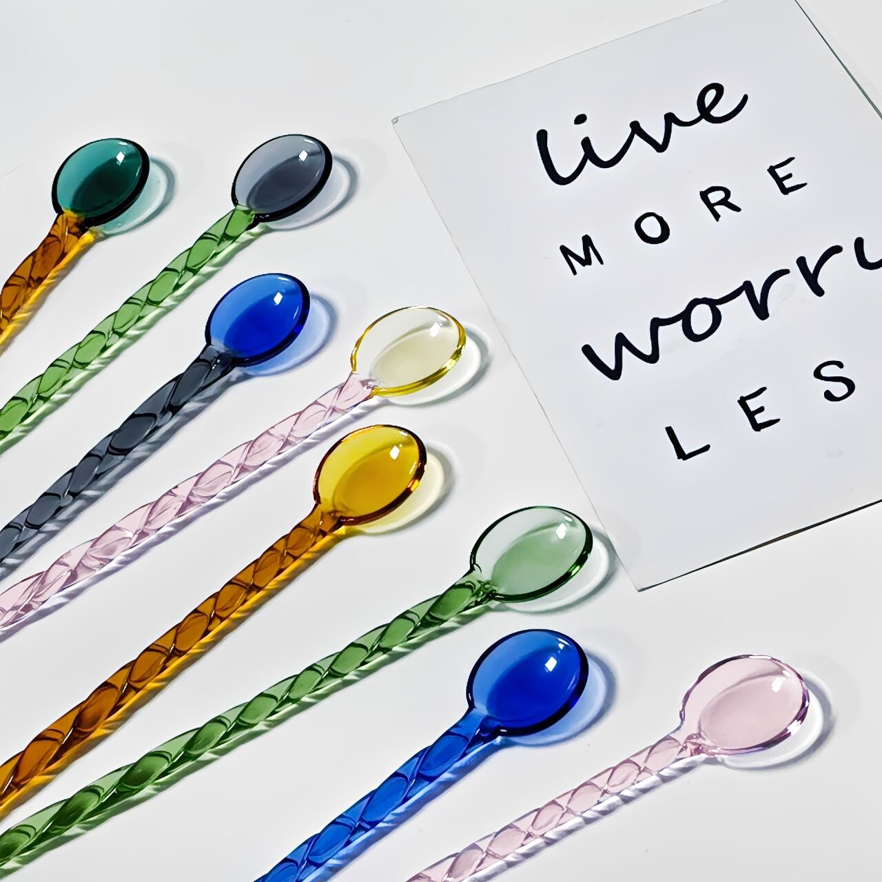 Twisted Glass Spoon | Spiraled Stirring Spoon | Handmade Borosilicate Glass | Coffee Scoop & Drink Mixing Spoon