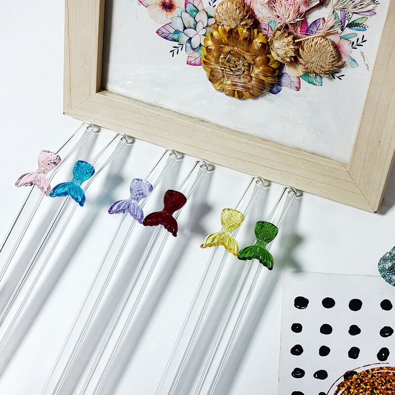 New Mermaid Tail Re-usable Colored Glass Straw Accessories Environmentally Friendly  for Bar Drinkers Bulk Packaging