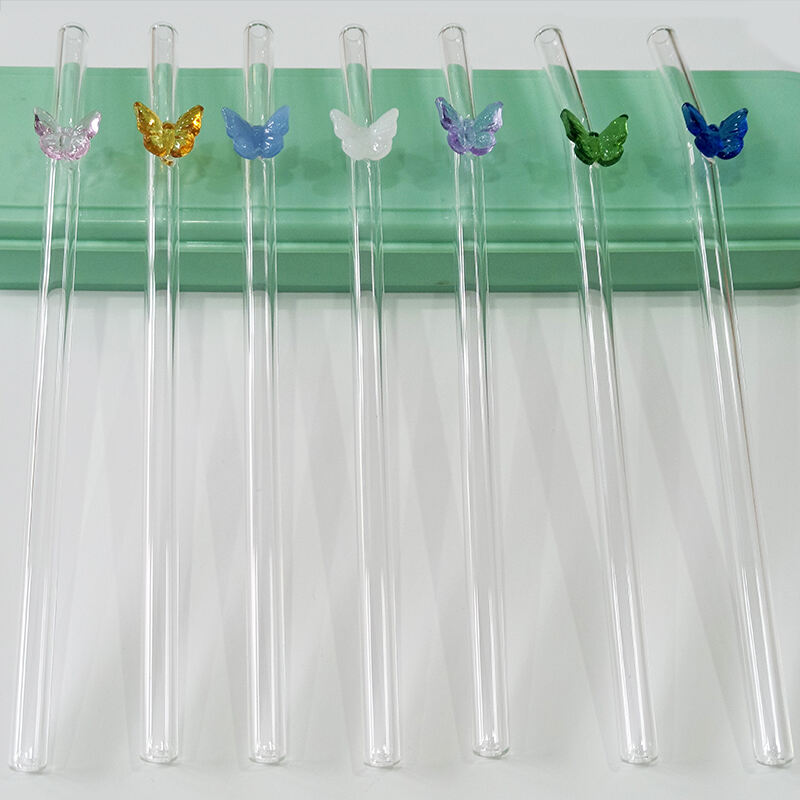 customize glass straw--straw with butterfly 