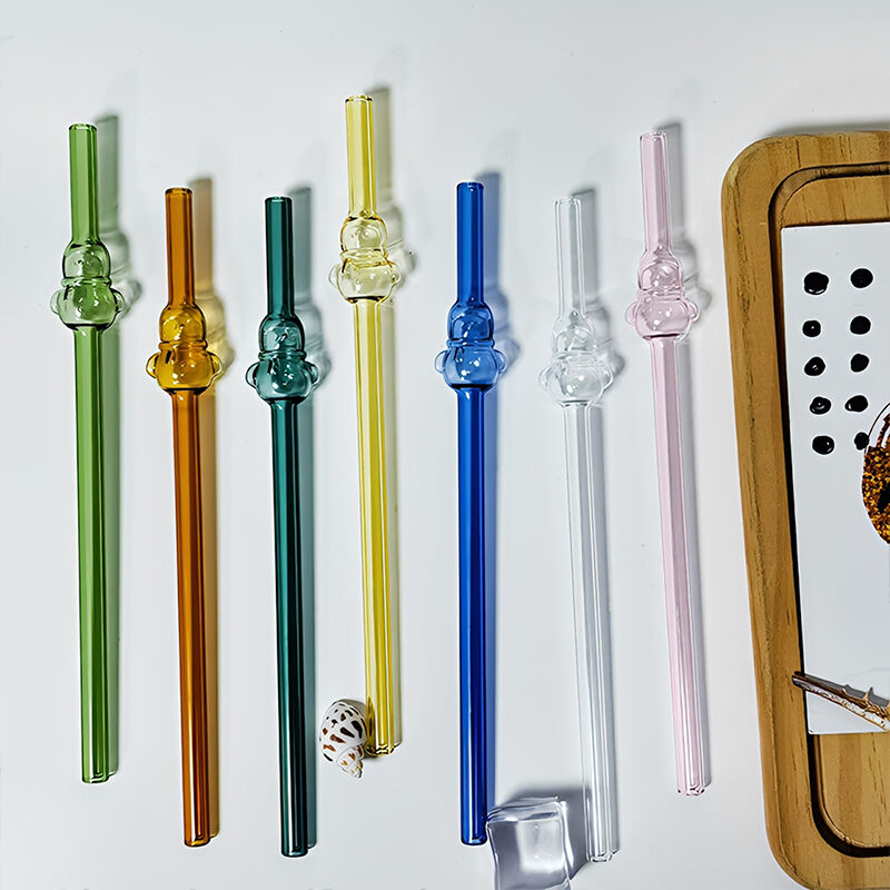 Re-usable Colored Glass Straw Accessories Environmentally Friendly and Snowman  for Bar Glass Drinkers Bulk Packaging