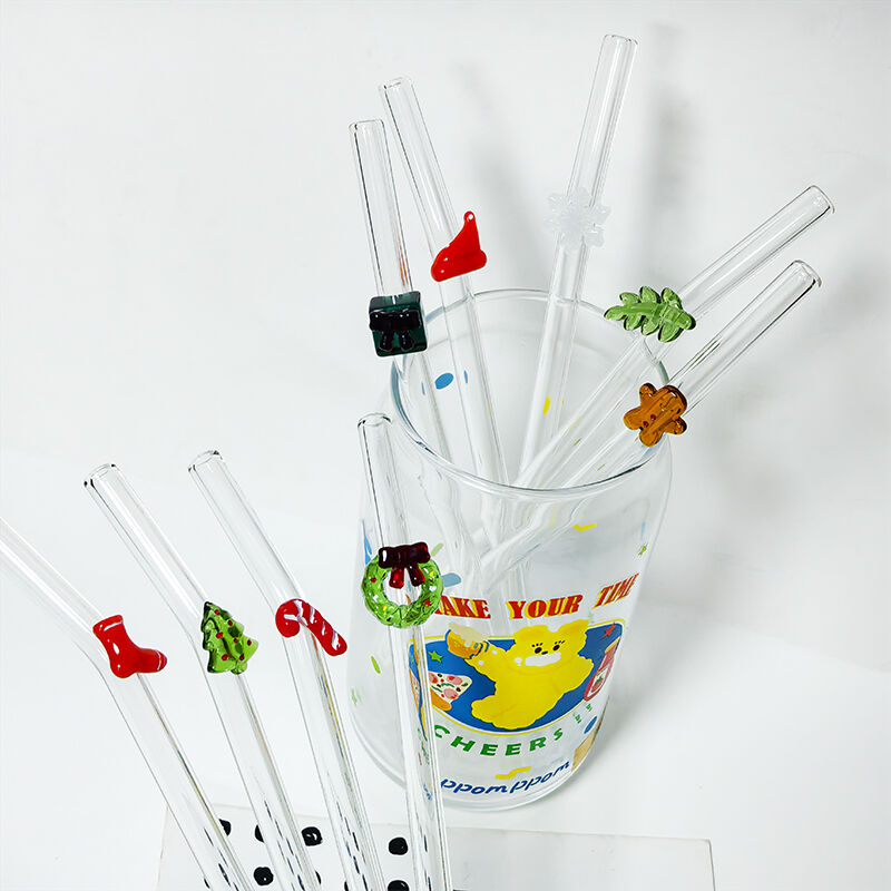 Christmas Re-usable Colored Glass Straw Accessories Environmentally Friendly  for Bar Drinkers Bulk Packaging