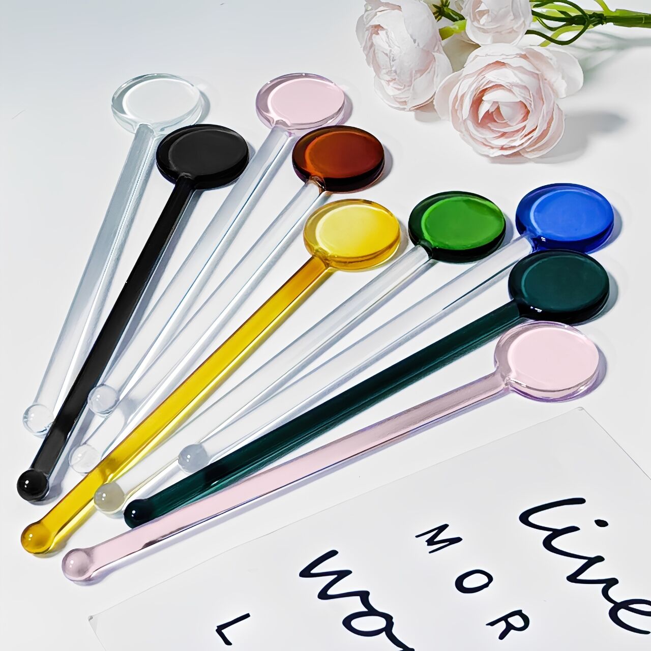 Disc-Shaped Glass Stirring Rod | Round Disc Bar Mixer | Handmade Borosilicate Glass | Cocktail Stirrer & Drink Stir Stick