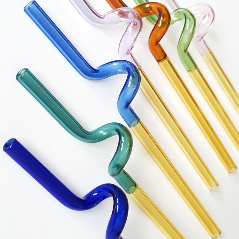 creative glass straw-Ω curly glass straw-golden base