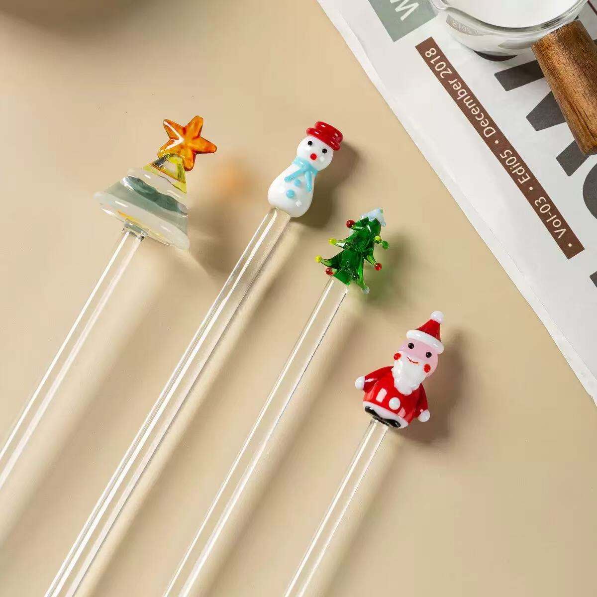 Christmas Stirring Stick | Festive Design | Premium Glass | Reusable | Gift-Ready