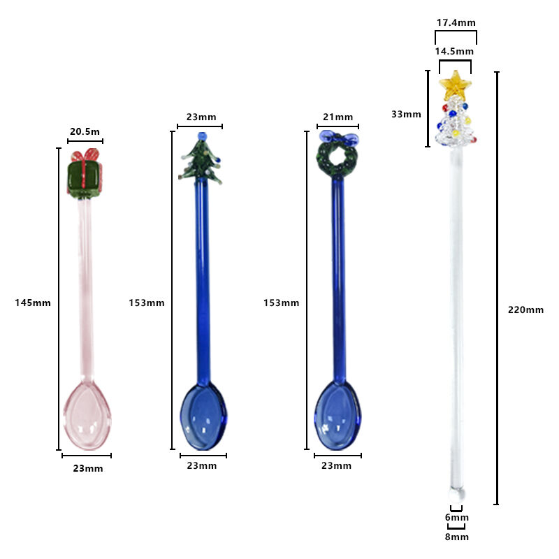 Christmas Handle Glass Spoon | Elliptical Scoop Tip | Holiday Collection | Crystal Clear