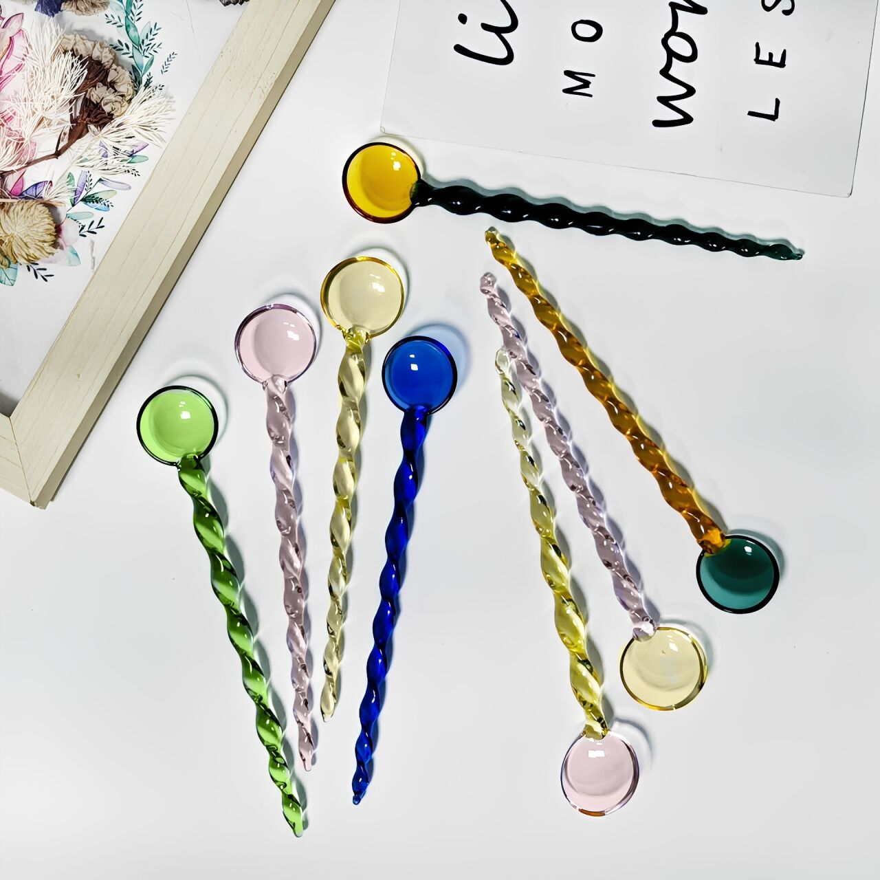 Screw-Thread Glass Spoon | Spiral Rod Stirring Spoon | Handmade Borosilicate Glass | Coffee Scoop & Drink Mixing Spoon