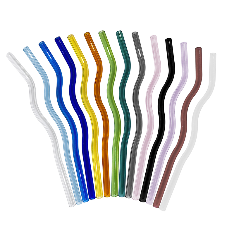 Customizable Glass Straw Set: 4+1 Wavy Design for Unique Drinks