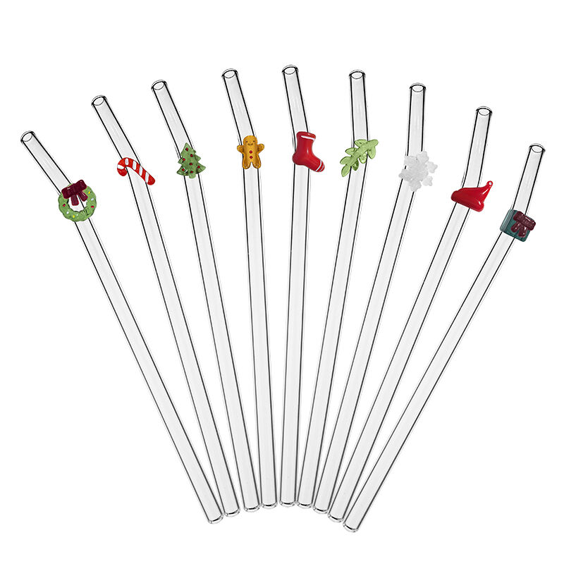 Christmas Re-usable Colored Glass Straw Accessories Environmentally Friendly  for Bar Drinkers Bulk Packaging