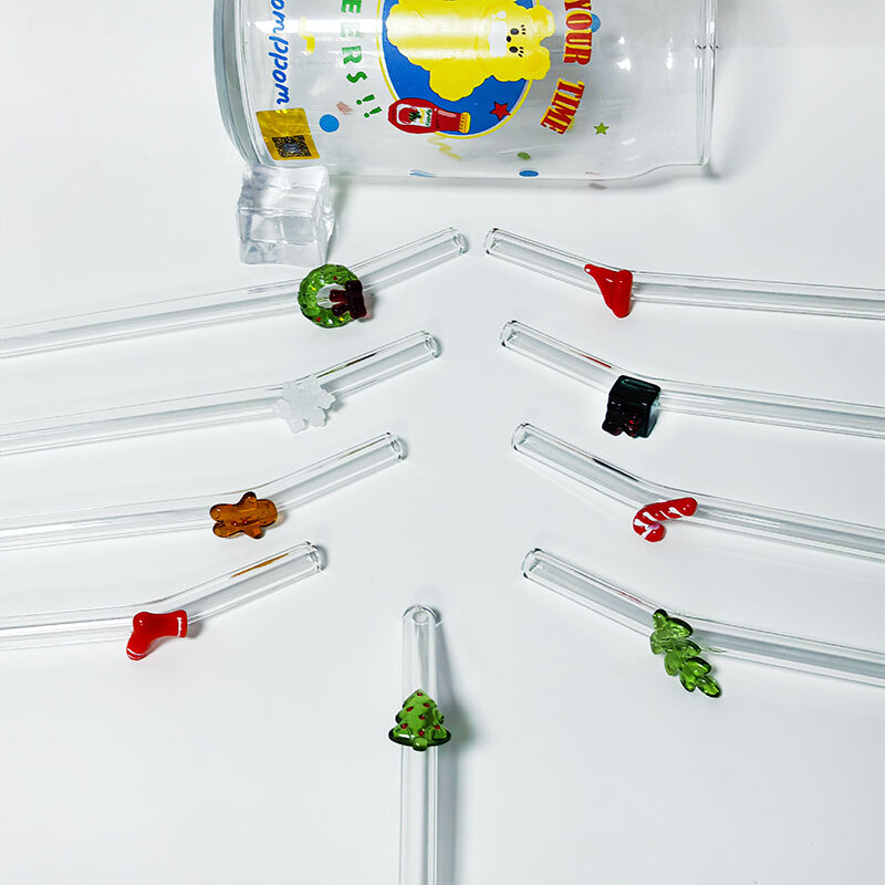 Christmas Re-usable Colored Glass Straw Accessories Environmentally Friendly  for Bar Drinkers Bulk Packaging