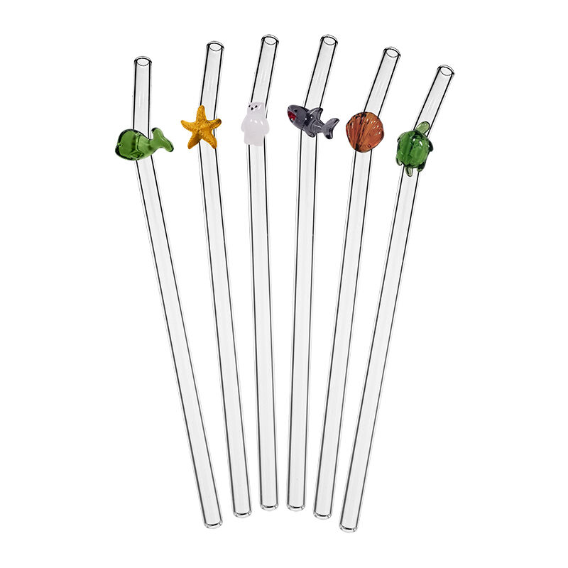 Ocean Animal Glass Straws Set | Starfish, Shell, Turtle, Polar Bear, Whale, Shark | Reusable Eco-Friendly Drinking Straws | Handmade Borosilicate Glass