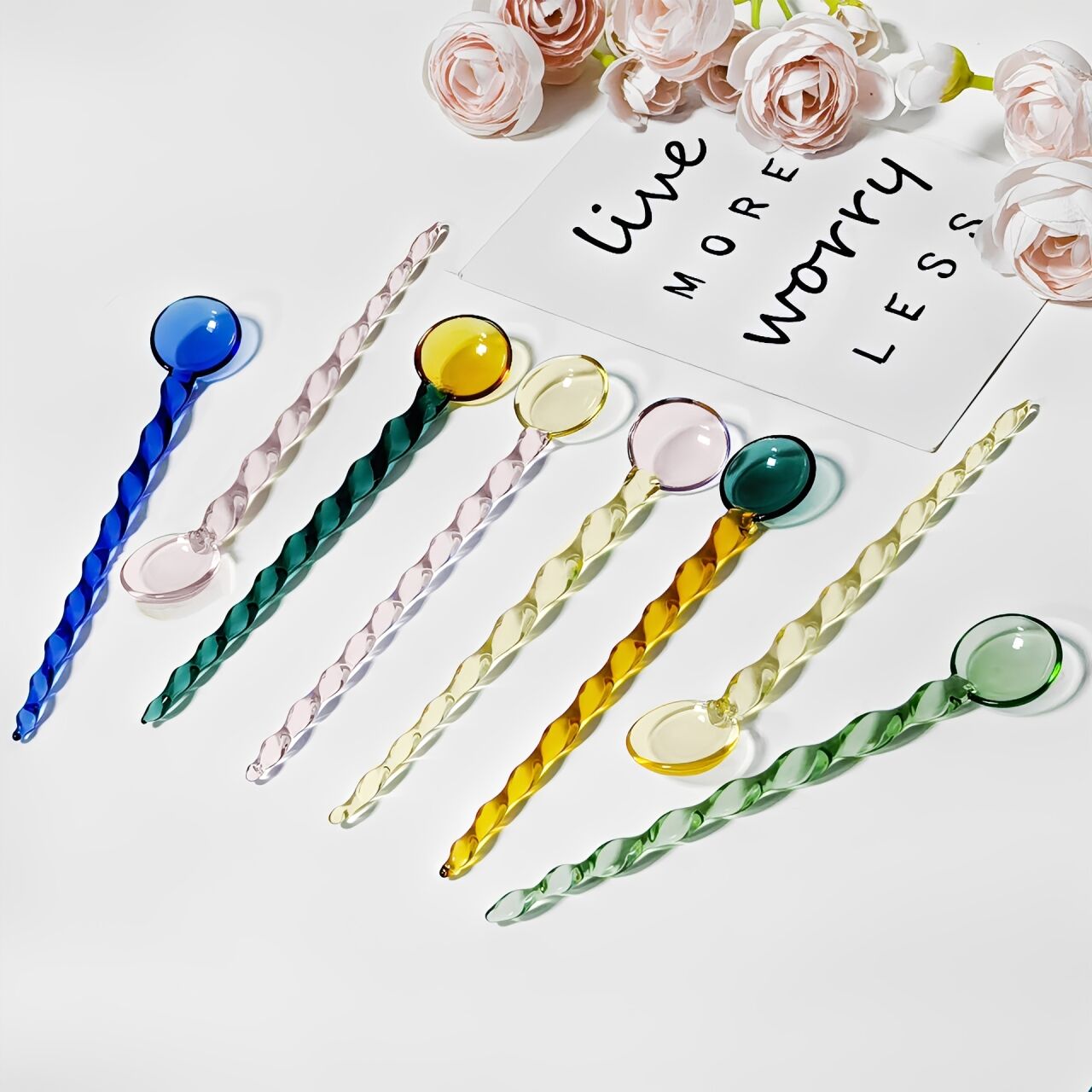 Screw-Thread Glass Spoon | Spiral Rod Stirring Spoon | Handmade Borosilicate Glass | Coffee Scoop & Drink Mixing Spoon