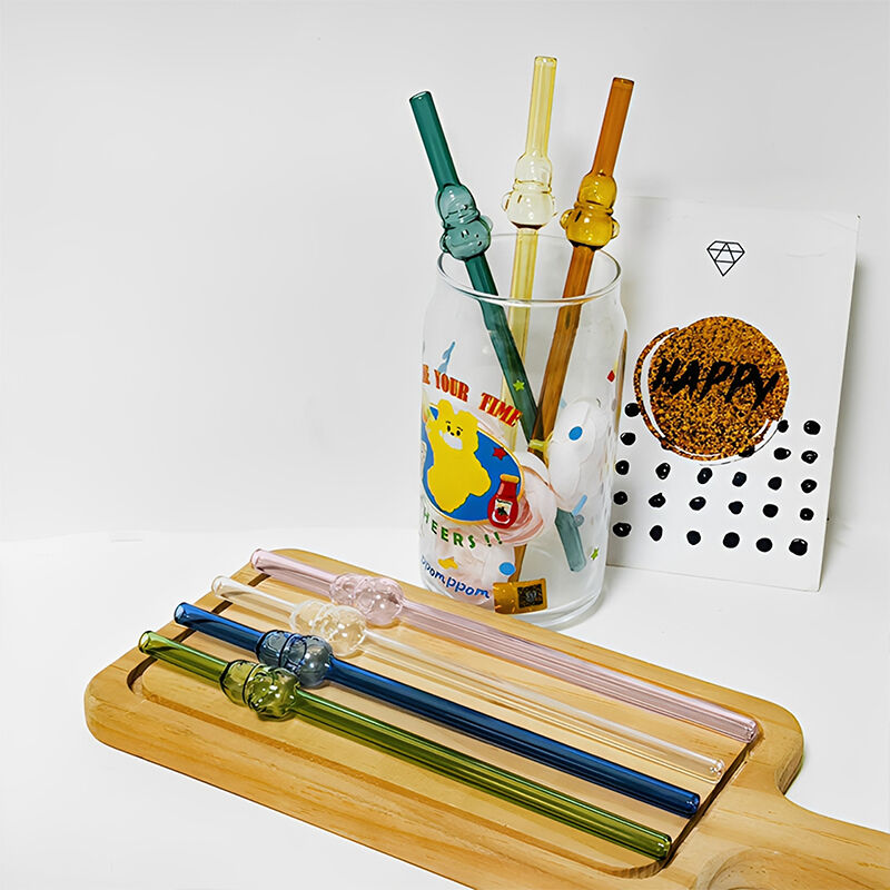 Re-usable Colored Glass Straw Accessories Environmentally Friendly and Snowman  for Bar Glass Drinkers Bulk Packaging
