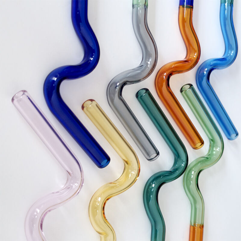 customize glass straw---Creative Glass straw in S wavy  shapes