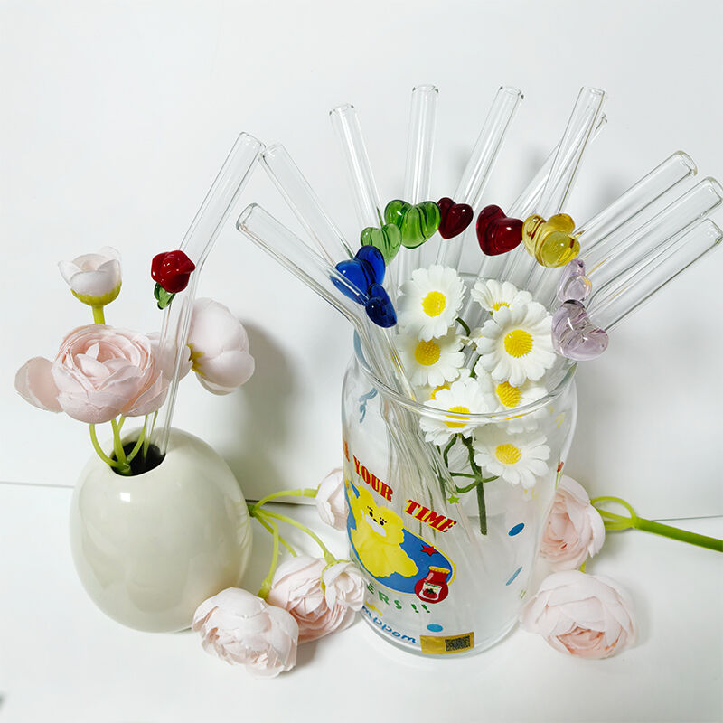 Valentine's Day Series Re-usable Colored Glass Straw Accessories Environmentally Friendly  for Bar Glass Drinkers Bulk Packaging
