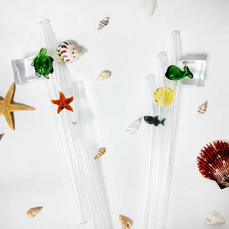 Ocean Animal Glass Straws Set | Starfish, Shell, Turtle, Polar Bear, Whale, Shark | Reusable Eco-Friendly Drinking Straws | Handmade Borosilicate Glass