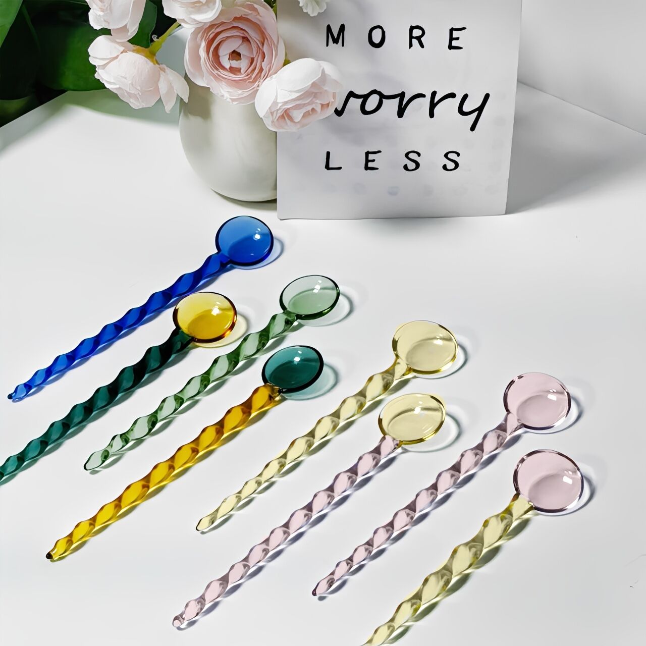 Screw-Thread Glass Spoon | Spiral Rod Stirring Spoon | Handmade Borosilicate Glass | Coffee Scoop & Drink Mixing Spoon