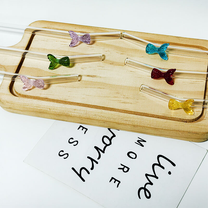 New Mermaid Tail Re-usable Colored Glass Straw Accessories Environmentally Friendly  for Bar Drinkers Bulk Packaging