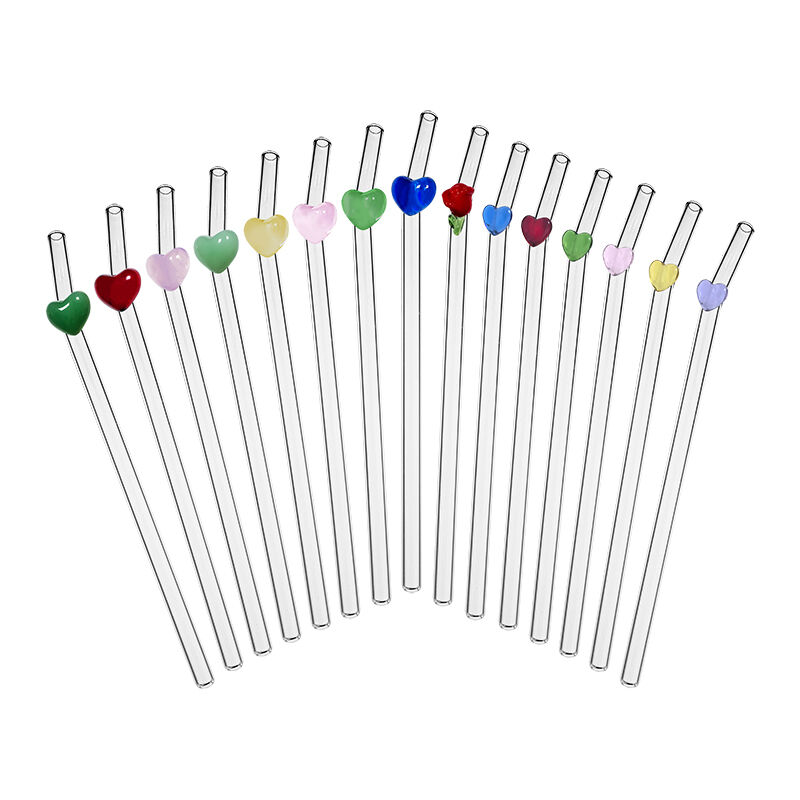 Valentine's Day Series Re-usable Colored Glass Straw Accessories Environmentally Friendly  for Bar Glass Drinkers Bulk Packaging