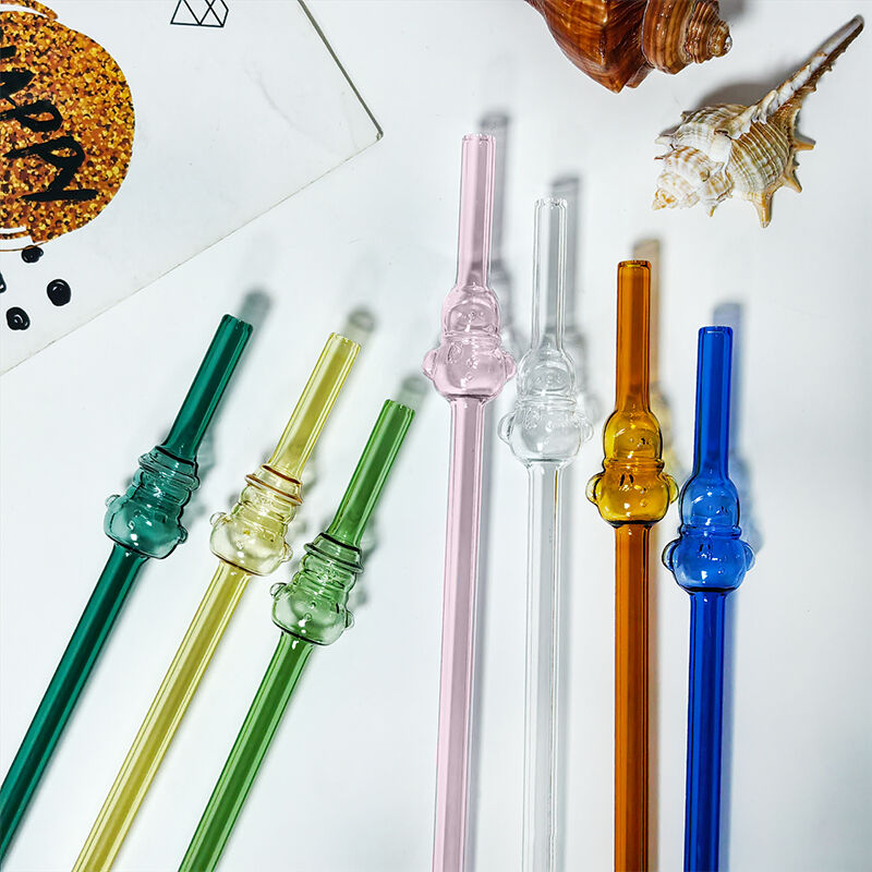 New Arrival Drinking Glass Straw  Cute StraightType Reusable Snowman with hat Glass Straws