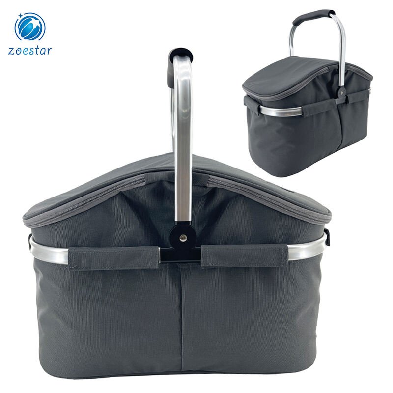 Fold Lunch Picnic Basket Large Insulated Cooler Bag,Picnic Table Basket for Gathering Travel Camping BBQ