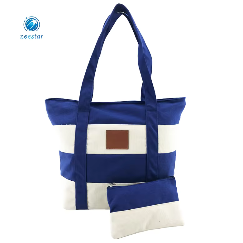 one large compartment canvas handbag tote bag set with separate pouch for daily shopping beach-3