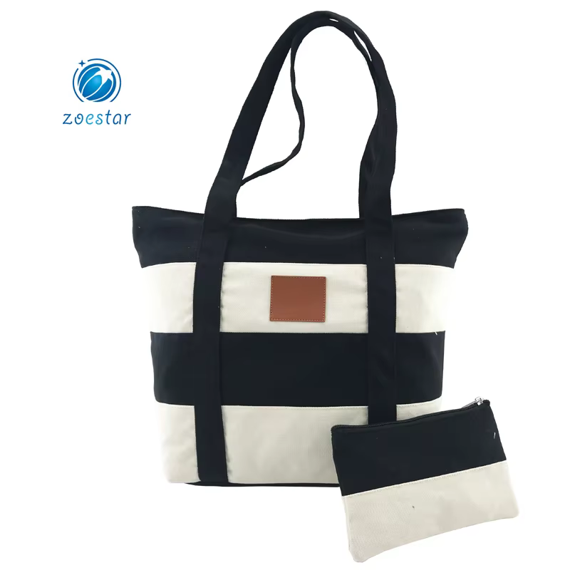 one large compartment canvas handbag tote bag set with separate pouch for daily shopping beach-1