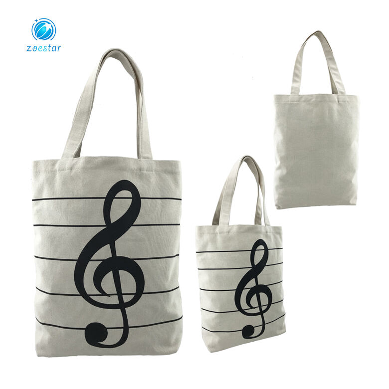 Canvas Tote Bag with Musical Notation Printing Reusable Canvas Shoulder Shopping Bag Gift