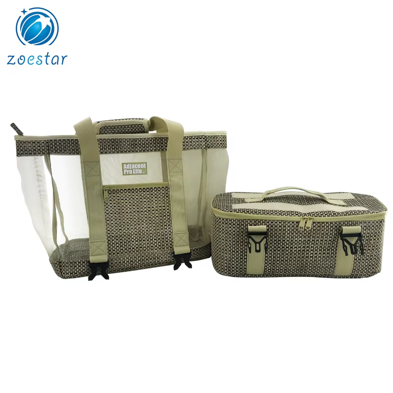 2 in 1 ladies big knitted nylon mesh tote shoulder bag with cooler compartment daily office beach shopping bag-2